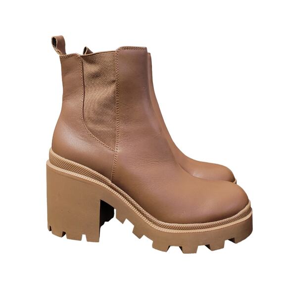 Steve Madden Women's Boot Roxie Chelsea Chunky Lug Sole Block Heel Cognac SZ 10 - Picture 1 of 8